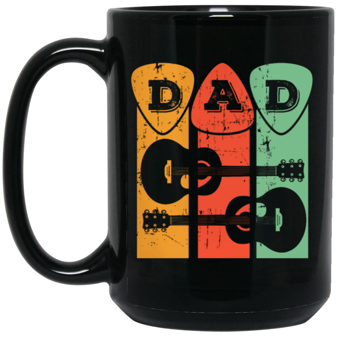 Retro Guitar Pick, Guitarist Gift, Dad Gift Black Mug