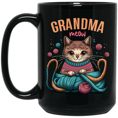 Knitting Grandma, Grandmeow, Love Cat, Love Knit, Gift For Grandma Black Mug