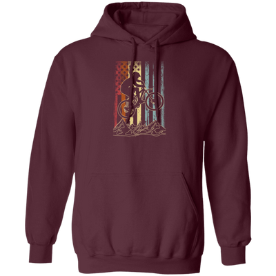 Vintage Mountain Bike, Retro Biking, American Flag, American Biker Pullover Hoodie