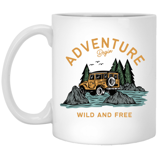 Love To Adventure, Begin To Adventure, Wild And Free, Mountain And Sea White Mug