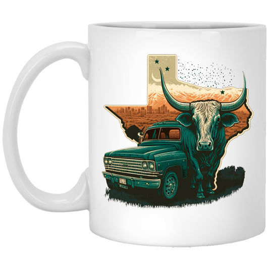 Texas Lover, Cow And Car, Texas City, Love Texas, Love Cow In Texas White Mug