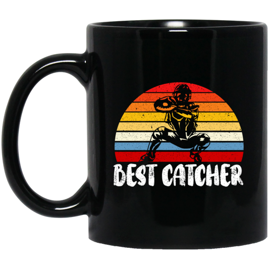 Baseball Catcher, Catcher Gift, Retro Catcher Gift, Love Retro Baseball, Catcher Vintage Black Mug