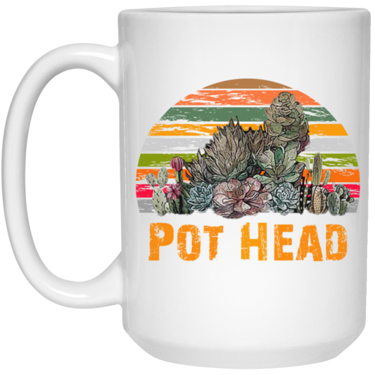 Pot Head Stone Flowers Vintage Retro Sunset White Mug