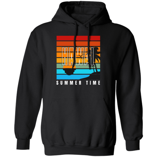 Retro Hawaii Summer Time Coconut Tree Siluet Half Left Gift Pullover Hoodie