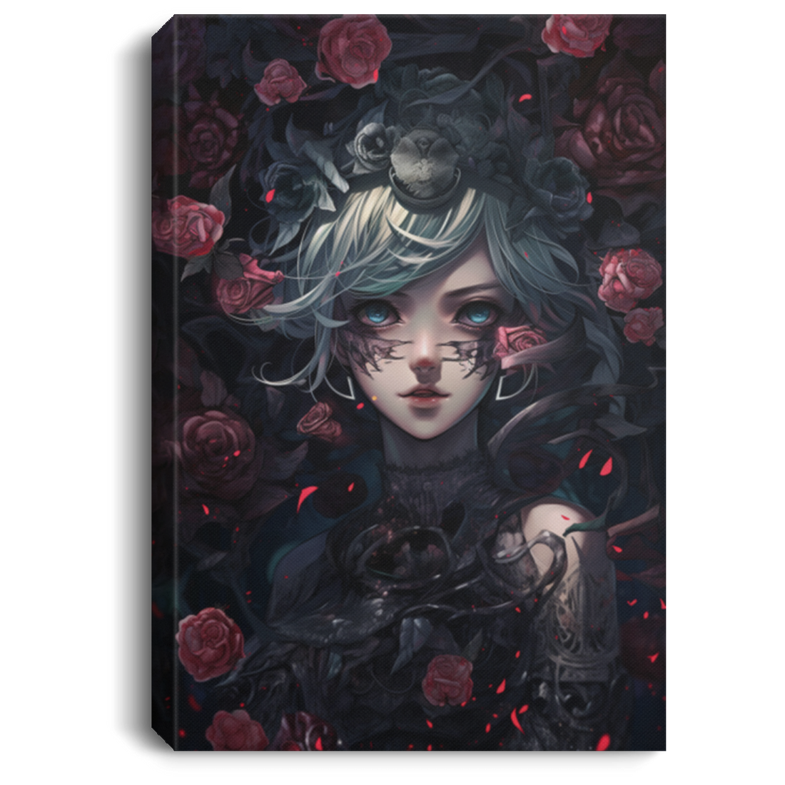 Beautiful Angel, Secret Woman Center Rose Garden, Black Background Canvas adds a touch of modern elegance to your home. Featuring a delicate Angel in the center surrounded by an intricate Rose Garden, this composition is printed on a black canvas to create a powerful and captivating effect. Perfect for any room, this artwork will add a stylish, yet subtle flair to your interior decor.