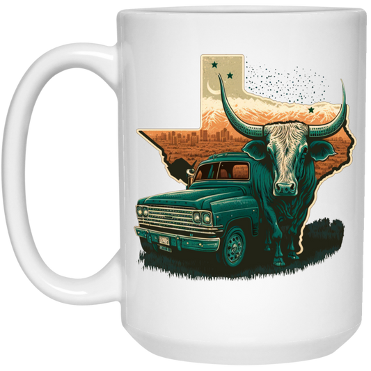 Texas Lover, Cow And Car, Texas City, Love Texas, Love Cow In Texas White Mug