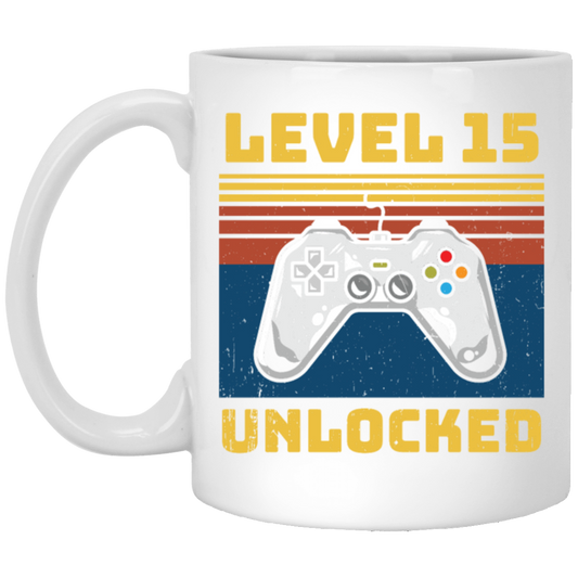 Retro 15th Birthday, Gaming Lover, Gift For Gamer 15 Years Gift White Mug