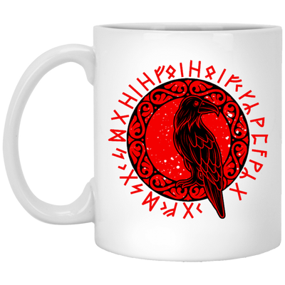 Odin Gift, Raven Vikings, Runes, Huginn Muninn Myth, Black Bird White Mug