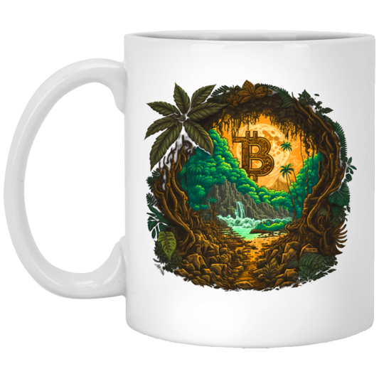 Love Bitcoin Gift, Bitcoin In The Jungle, Secret Forest, Mystery Jungle White Mug