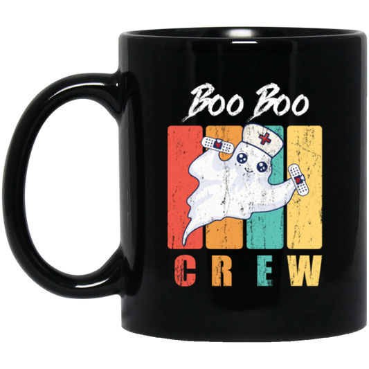 Retro Cute Boo, Boo Boo Crew Nurse Ghost Kawaii Halloween Costume Black Mug