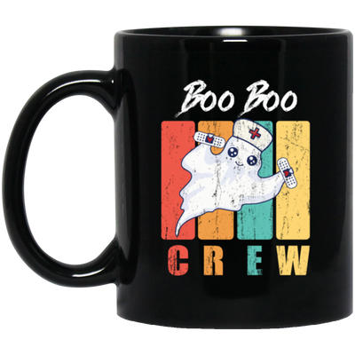 Retro Cute Boo, Boo Boo Crew Nurse Ghost Kawaii Halloween Costume Black Mug