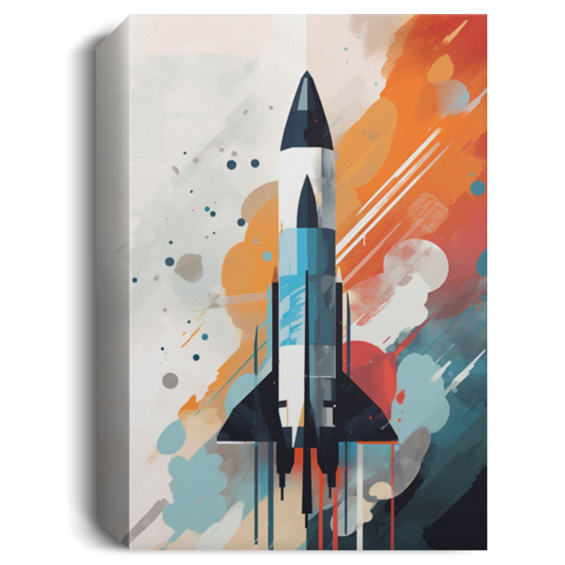 A Rocket Launching Into Space, Captured In The Abstract Painting Style Canvas