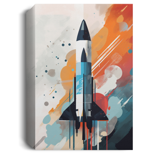 A Rocket Launching Into Space, Captured In The Abstract Painting Style Canvas