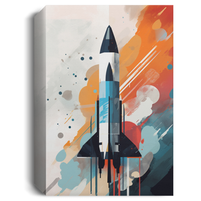 A Rocket Launching Into Space, Captured In The Abstract Painting Style Canvas