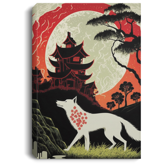 Japanese Fox With Big Moon, Japanese Style, Japan Temple, Fox Lover Gift, Forest In Japan