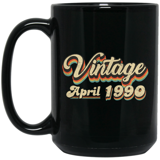 Birthday Gift Vintage April 1990 Black Mug