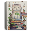 Giant Cozy Cat With Books And House Plants And Jars And Mushroom, Anime Watercolor Style, Bookworm Gift