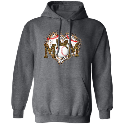 Funny Baseball Mom, Leopard Heart Mom, Ball Sport Lover Gift, Leopard Baseball Pullover Hoodie