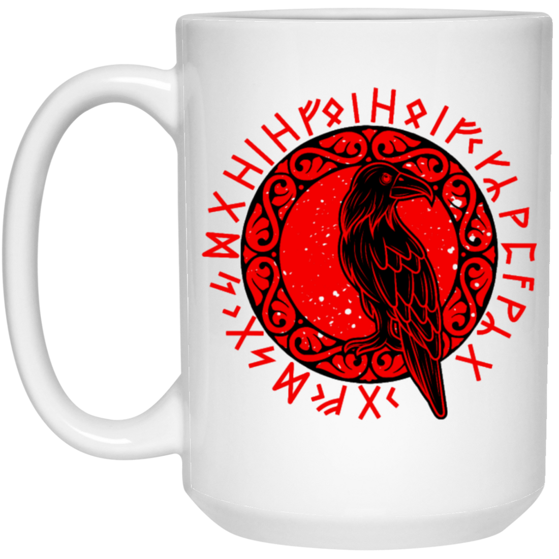 Odin Gift, Raven Vikings, Runes, Huginn Muninn Myth, Black Bird White Mug