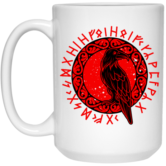 Odin Gift, Raven Vikings, Runes, Huginn Muninn Myth, Black Bird White Mug