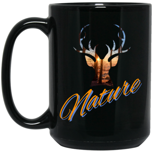 Nature Deer Head Outdoor Forest Sunset Deer Black Mug