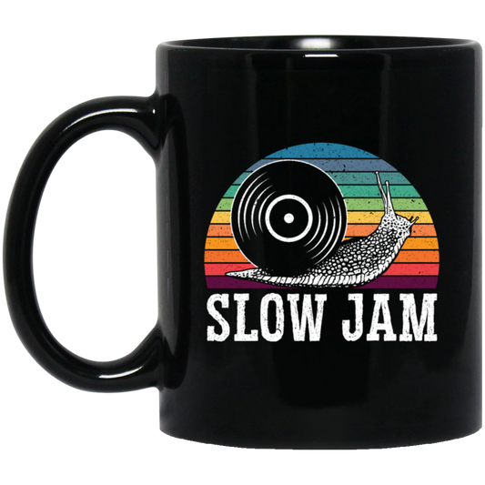 Vinyl Snail, Slow Jam Vinyl, Record Album Music Lover, Love Snail, Retro Vinyl Black Mug