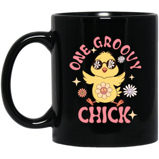 Easter Gift, Chick Love Gift, Chicken Lover, One Groovy Chick Gift, Retro Style Black Mug