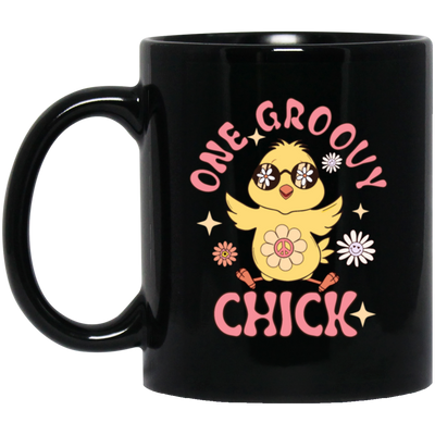 Easter Gift, Chick Love Gift, Chicken Lover, One Groovy Chick Gift, Retro Style Black Mug