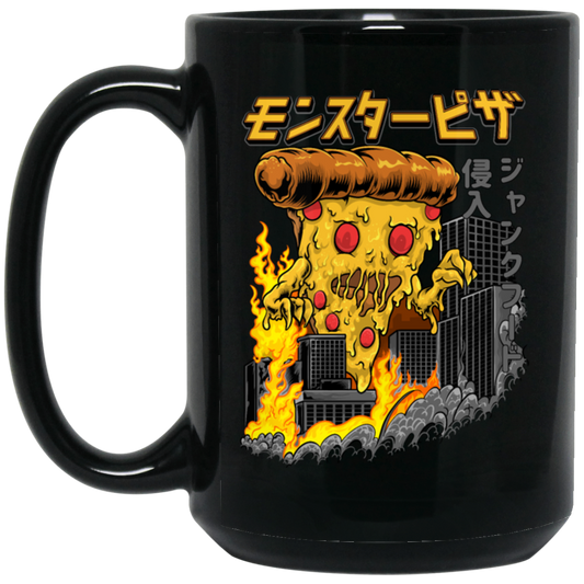 Love Pizza, Monster Pizza, Monster In City, Pizza Destroy City, Japanese Style Black Mug