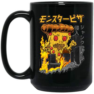 Love Pizza, Monster Pizza, Monster In City, Pizza Destroy City, Japanese Style Black Mug