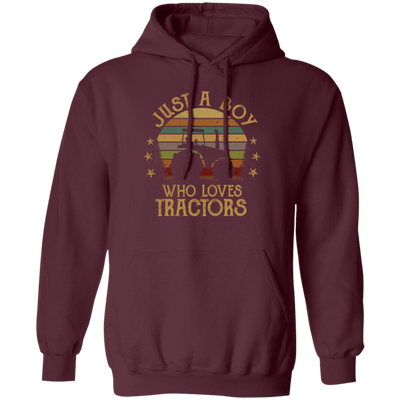 Retro Just a Boy Who Loves Tractors Farm Birthday Kids Pullover Hoodie