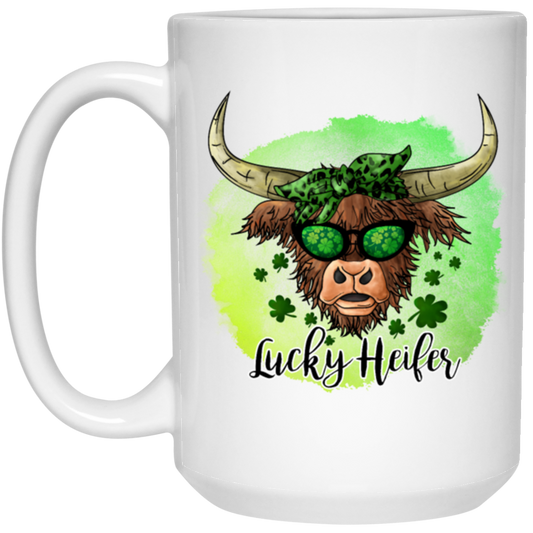 Bull Head Gift, Patricks Cow Lover, Lucky Heifer Gift, Bull And Shamrock White Mug