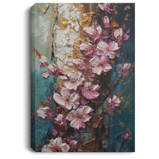 Close - Up, Pallet Knife Impasto Masterpiece Of A Zoomed In Cherry Blossom Petal Canvas