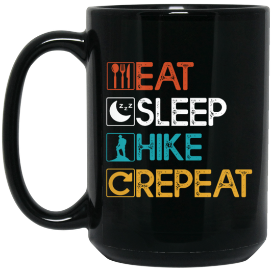 Love To Hiking, Best Hiking Lover, Retro Hiking, Hike Vintage Repeat Black Mug