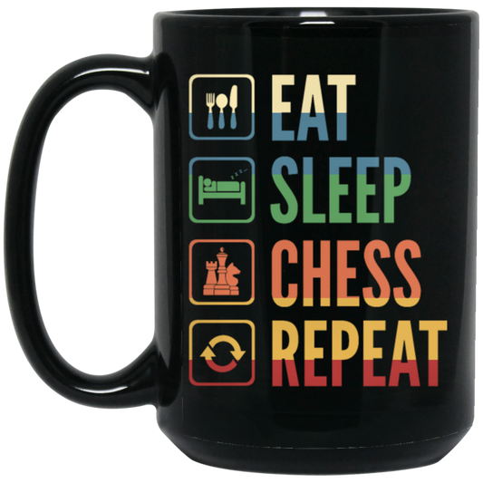 Retro Eat Sleep Chess Repeat Gift Black Mug