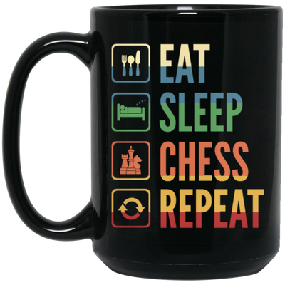 Retro Eat Sleep Chess Repeat Gift Black Mug