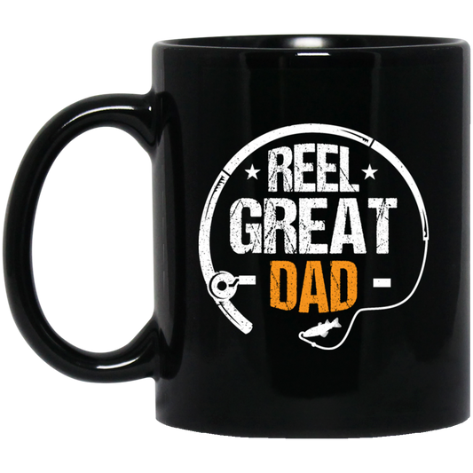 Love Dad Gift, Reel Great Dad, Retro Dad Lover, Retro Reel Dad Gift Black Mug