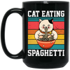 Retro Cat Lover, Cat Eating Spaghetti, Japanese Spaghetti, Love Ramen Black Mug