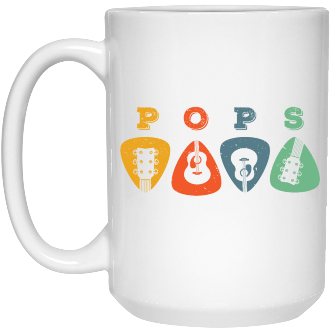 Pops Guitar, Guitar Picks, Retro Guitarist White Mug