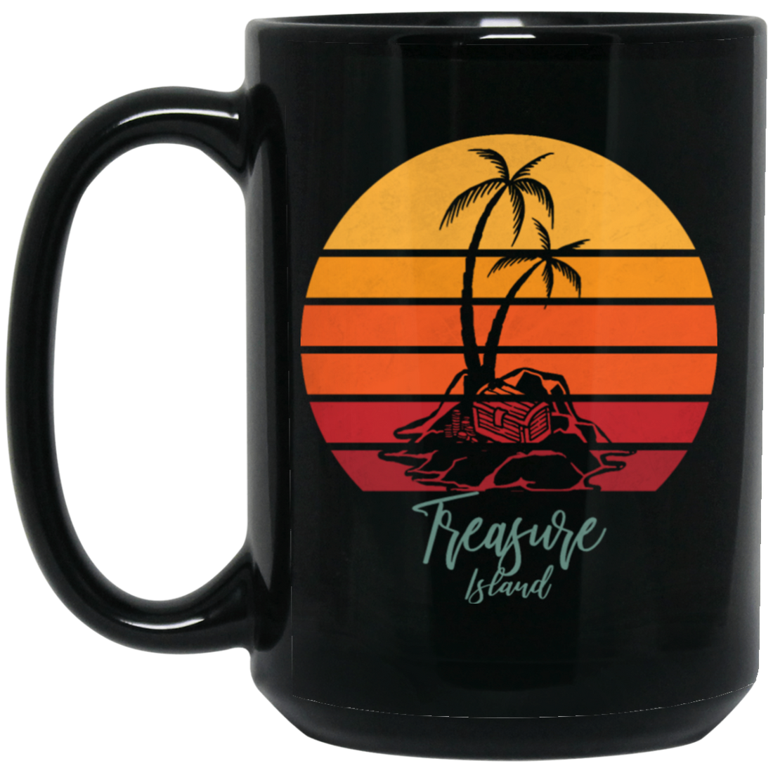 Beautiful Motive In Retro Style Treasure Island - Sunset Vintage Style Black Mug