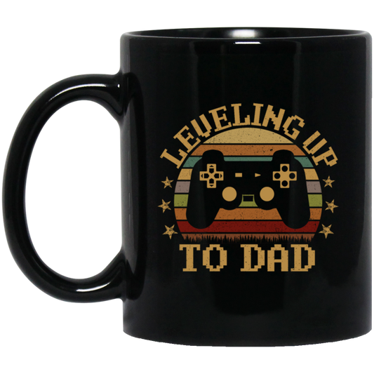 Retro Leveling Up To Dad New Parent Gamer Black Mug