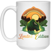 Green Bison With A River, Sunset And Treeline, Love Cow, Cow In Sunset White Mug