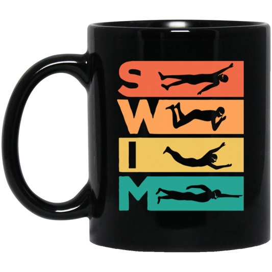 Love To Swim, Retro Swimming, Swimmer Love Gift, Best Swim Lover Black Mug