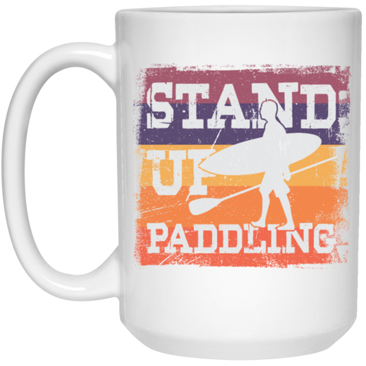 Birthday Gift Stand Up Paddling Surfboard Retro White Mug