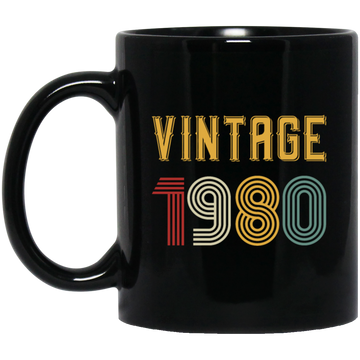 Vintage 1980 Birthday, Retro 1980 Birthday Gift, Born In 1980 Black Mug