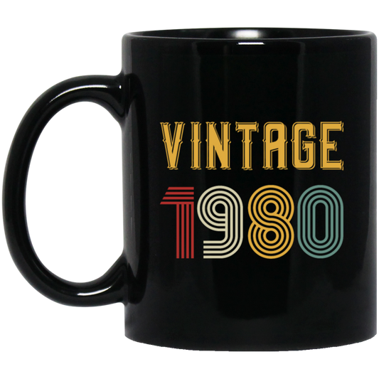 Vintage 1980 Birthday, Retro 1980 Birthday Gift, Born In 1980 Black Mug