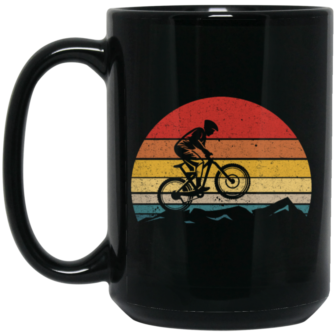 Vintage Biking, Cycling Biker Retro, Riding On Mountain Retro Black Mug