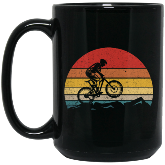 Vintage Biking, Cycling Biker Retro, Riding On Mountain Retro Black Mug