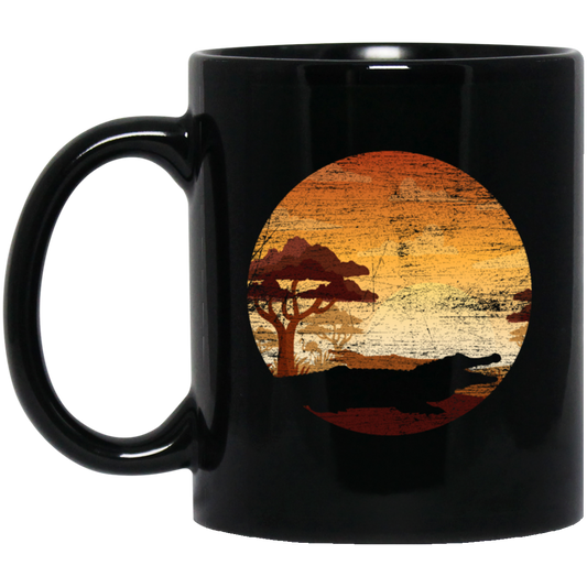 Crocodile Lover, Alligator And Crocodiles, Animal Green Gift Sunset Black Mug