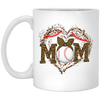 Funny Baseball Mom, Leopard Heart Mom, Ball Sport Lover Gift, Leopard Baseball White Mug